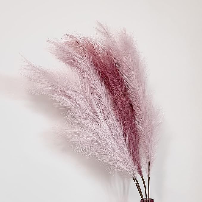 43" / 3.6 ft Pampas Grass Tall 4 Pcs - Faux Pampas Grass Bulk, Artificial Large Pampas Grass Decor for Floor Vase, Room Decor, Home Decor, Boho Decor (Pink & Mauve)