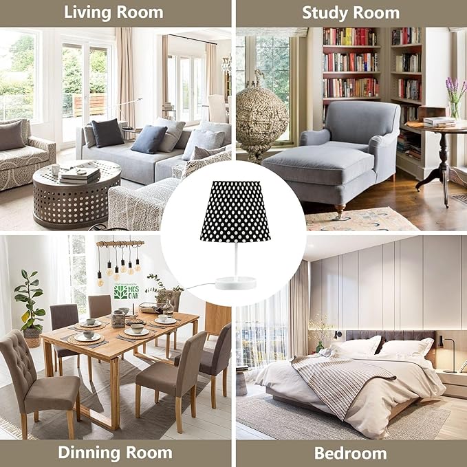 ALAZA Polka Dot Black White Decor Bedside Table Lamp with USB Port 3 Color Temperatures LED Desk Lamp for Bedroom Office S