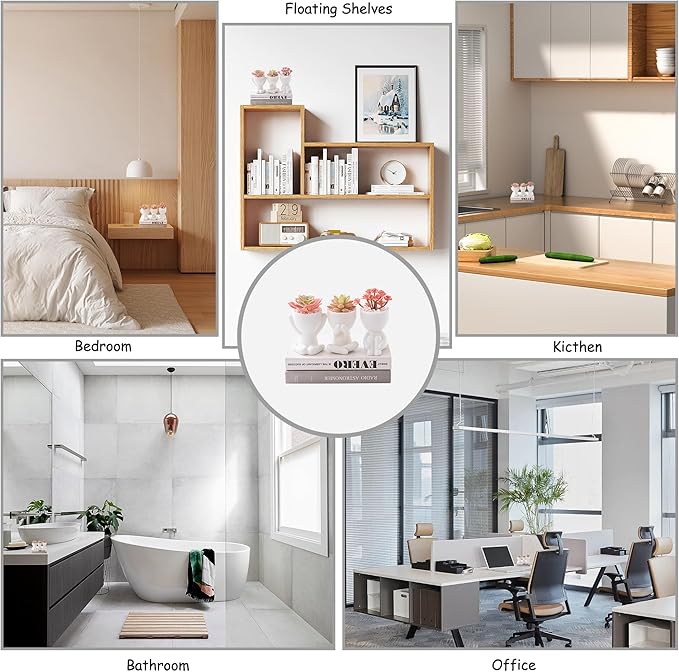 HEYO-YEPY 3PCS Cute Artificial Plant Office Decor for Women and Men, Aesthetic Desk Plant Decor for Office and Home, Potted Small Fake Plants for Indoor Decoration, Black Pots Green Plants