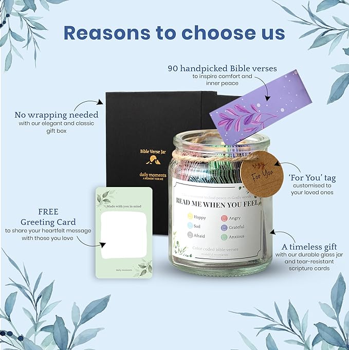 Bible Verse Jar – Christian Gifts for Women Faith, Christmas Gifts for Mom, 90 Color Coded Bible Verses in a Jar for Men, Read Me When for Jesus Prayer, Christian Decor & Accessories