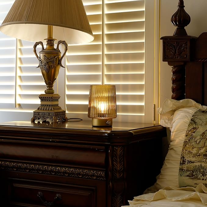 Cordless Lamp Rechargeable Battery Operated lamp, Glass Small Table lamp - Portable Dimmable Brightness Touch Wireless Bedside Lamp for Bedroom/Kitchen/Entryway/Home Living Room Decor, Yellow