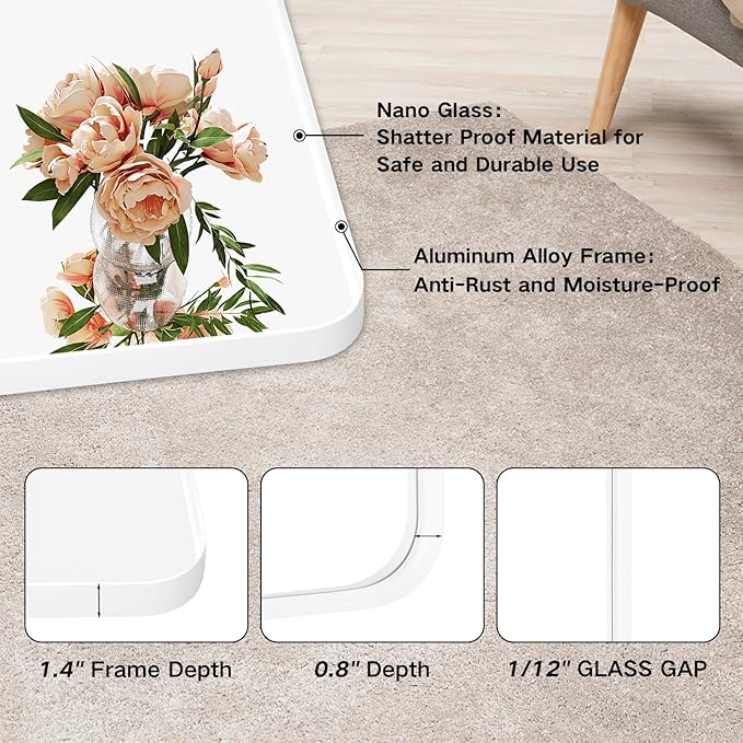 Bathroom Mirror 24x36 Inch Over Sink White Rectangular Metal Frame Mirror for Bathroom Wall, Matte Framed Large Rectangle Vanity Mirror for Restroom, Living Room, Entryway Decor