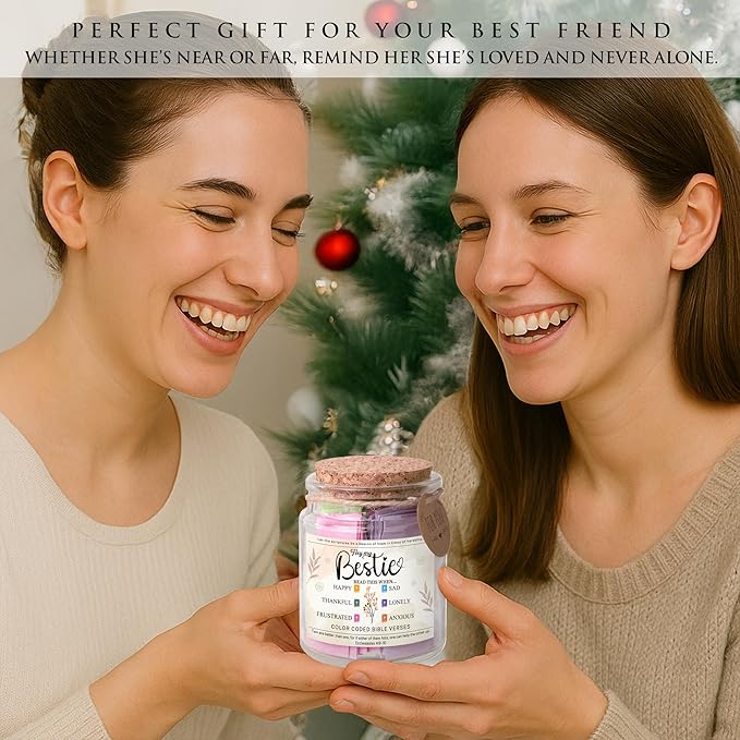 Bible Verse Jar for Best Friend – 92 Color-Coded Scriptures for Encouragement, Inspirational Birthday Gift for Women, Bestie Keepsake Jar, Christian Christmas Gifts for Women