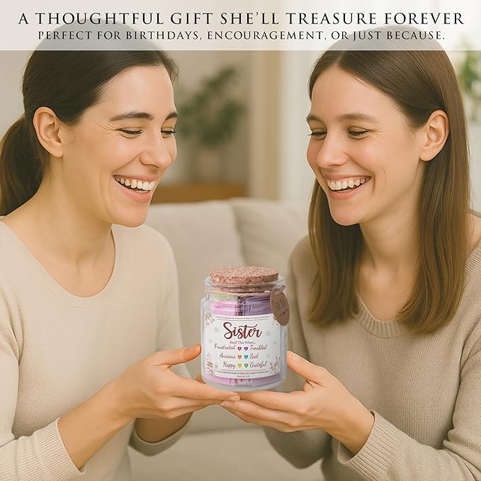 Bible Verse Jar for Sister – 92 Color-Coded Scriptures for Encouragement, Birthday Present for Sister from Mom, Daughter-in-Law Gift Idea, Faith & Comfort Jar, Inspirational Christmas Gift for Sister