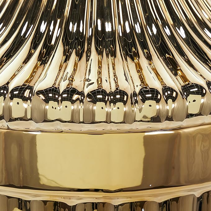 Deco 79 Ceramic Living Room Decorative Jars Tall Decorative Container with Grooves, Jar with Lid 12" x 12" x 32", Gold