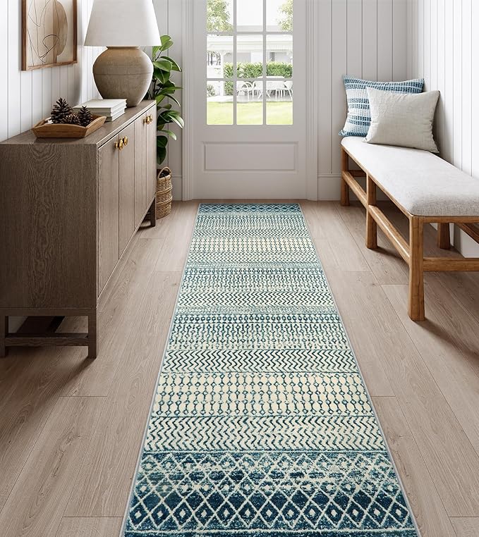 Moroccan Runner Rug 2'6''x8', Non Slip Hallway Runner Rugs for Kitchen Floor, Soft Low-Pile Entry Way Rugs Indoor Floor Carpet for Bedroom Bathroom Laundry Room