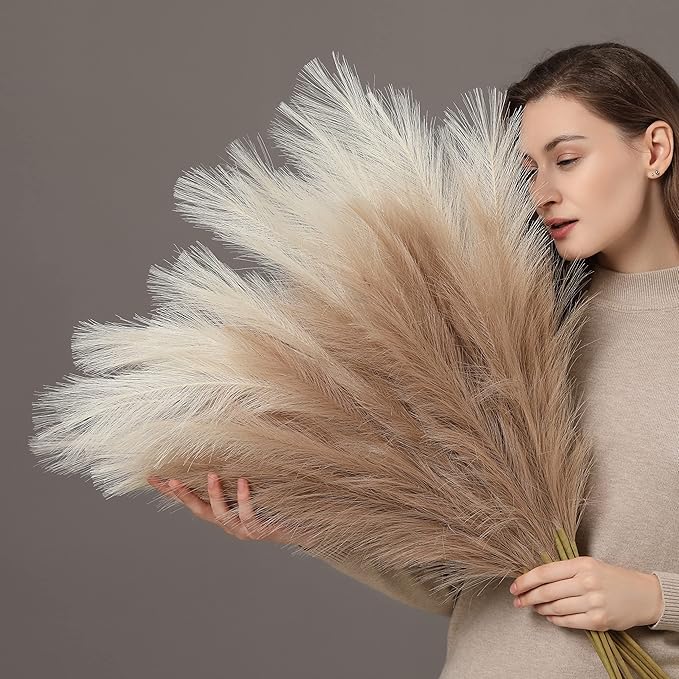 PERFNIQUE Faux Pampas Grass, 9PCS Pompas, Large Pompas Grass, 38'' Tall Pampas Grass for Floor Vase, Pampas Grass Decor Tall for Vase Fillers, Boho Rustic Farmhouse Home Decor(Natural Beige)