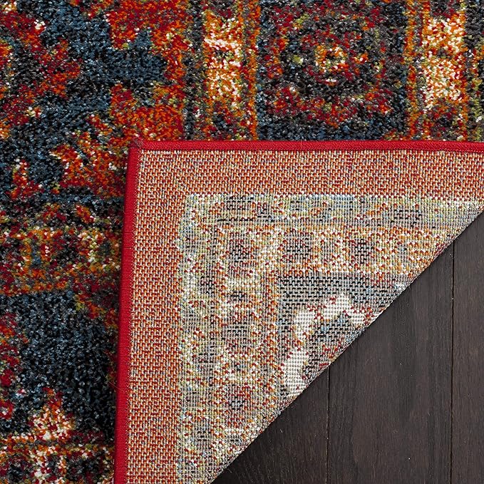 SAFAVIEH Vintage Hamadan Collection Area Rug - 6'7" x 9', Orange & Blue, Oriental Traditional Persian Design, Non-Shedding & Easy Care, Ideal for High Traffic Areas in Living Room, Bedroom (VTH214C)
