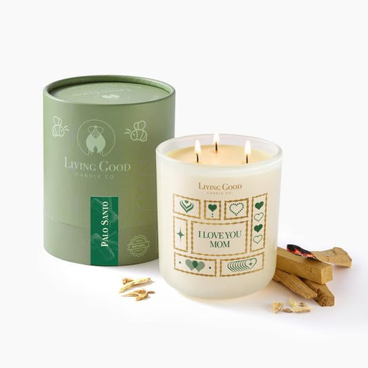 I Love You Mom – Personalized Pure Beeswax Candle – Palo Santo & Bergamot – Essential Oils for Stress and Anxiety Relief – Mother’s Day Aromatherapy Gift – 90+ Hour Burn