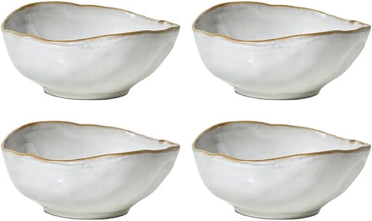 Serene Spaces Living Large Free-Form Edge Glazed Ceramic Bowl, Centerpiece for Vintage Weddings, Events, Measures 6" Long, 5.5" Wide, 2.75" Tall, Pack of 4