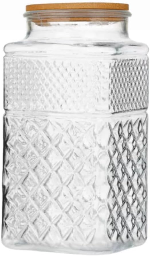 0.87 Gallon /111.5oz Glass Jar with Bamboo Lid, Large Cookie Jar, Glass Food Storage Container, Large Kitchen Canisters for Flour, Cereal, Coffee, Pasta and Canning, Square Mason Jars
