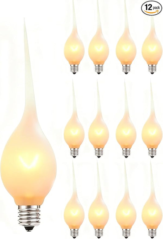 Silicone Dipped Candle Light Bulbs, 5W C7 Base Clear Chandelier Bulbs for String Lights Candle Lamp, Shatterproof Waterproof Holiday Decoration Lights for Windows, Christmas, Halloween, 12PK