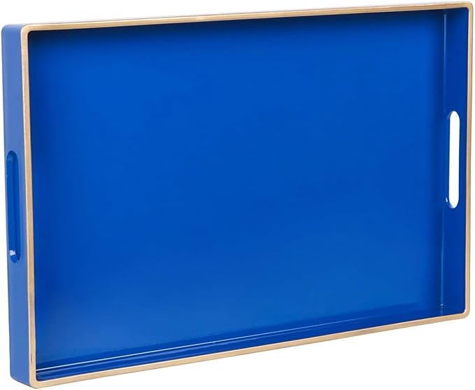 Zosenley Decorative Tray, Rectangular Plastic Tray with Handles, Modern Vanity Tray and Serving Tray for Bathroom, Kitchen, Ottoman and Coffee Table, 15.6” x 10.2” (Drak Blue)