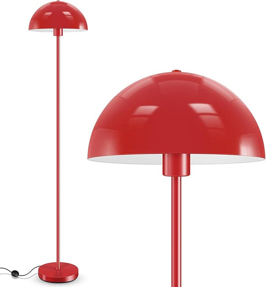 Modern Floor Lamps for Living Room, Red Metal Mushroom Lamp, 66" Tall Corner Lamp, Footswitch, Bright Industrial Standing Lamps for Bedroom Nursery, Mid Century Modern Home Decor(E26 Base, NO BULB)