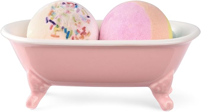 6.5" Ceramic Mini Decorative Clawfoot Bathtub Bar Soap Dish, Kitchen Sponge Holder and Shower Tray for Bathroom, 1 Pack(Rose)