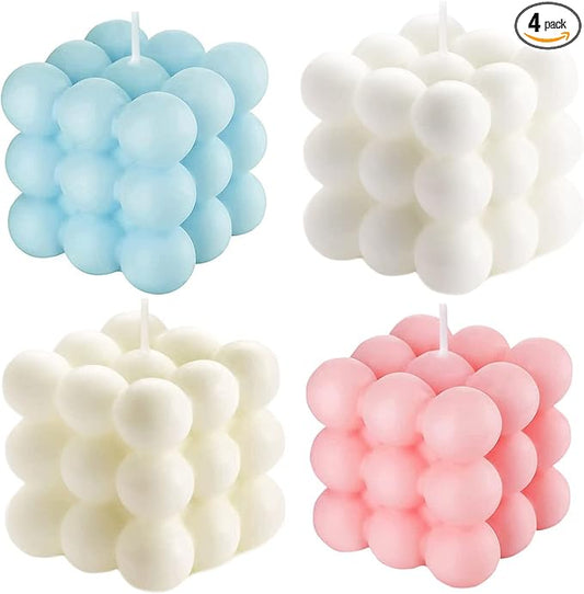 Valentine's Bubble Candles for Women, Floating Shelves Cube Shaped Scented Candles Square Candle Cool for Home Office Trendy Room Shelf Decor Aesthetic Bubble Candles Set (4 Pack)