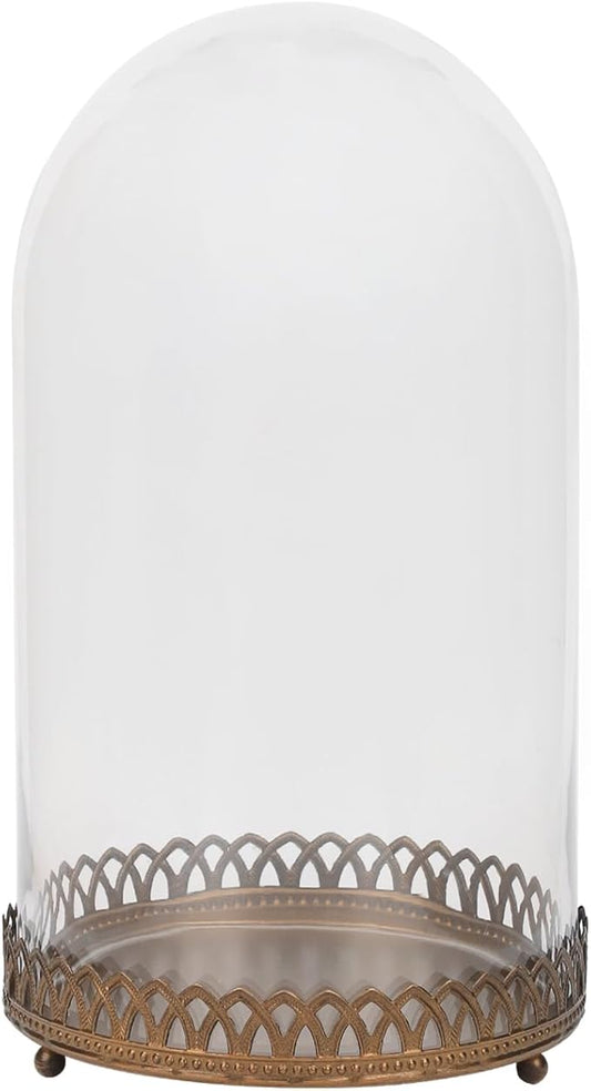 10" Tall Glass Dome with Metal Base in Antique Bronze for Terrarium, Plants, Trinkets, Cakes, Figurines, LED Light String, Candle. Cloche Glass Dome, Bell Jar Display Case, Mantle Place (1, 5.5"x10")