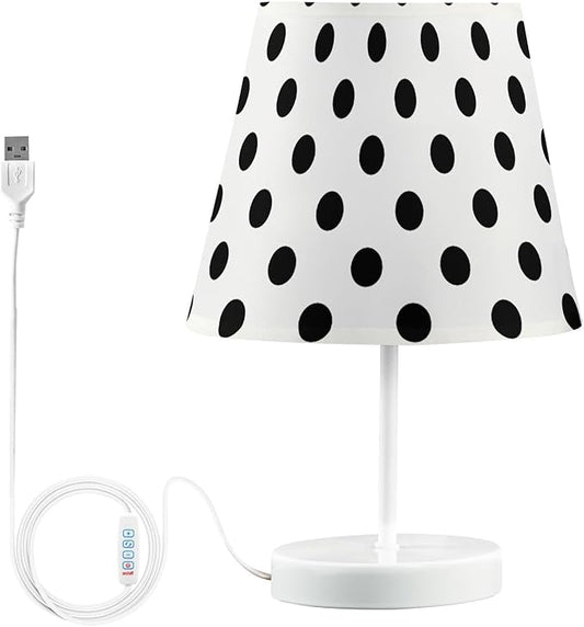 ALAZA Polka Dot Black on White Decor Bedside Table Lamp with USB Port 3 Color Temperatures LED Desk Lamp for Bedroom Office S