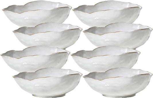 Serene Spaces Living Extra Large Free-Form Edge Glazed Ceramic Bowl - Fruit Basket, Dinnerware, Centerpiece for Weddings, Events, 10.5" Long, 8" Wide and 3.5" Tall, Pack of 8