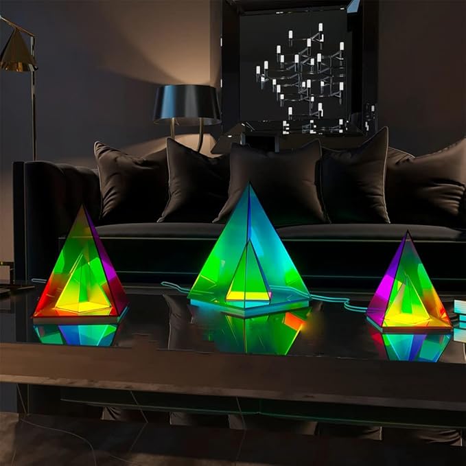 'Pyramid' Modern Table Lamp, Simplistic and Innovative Design, Colorful Transparent LED Desk Light, Unique Warm Decorative Night Light, 3D Acrylic Home Decor (Large)