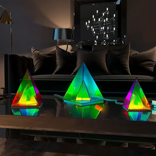 'Pyramid' Modern Table Lamp, Simplistic and Innovative Design, Colorful Transparent LED Desk Light, Unique Warm Decorative Night Light, 3D Acrylic Home Decor (Large)