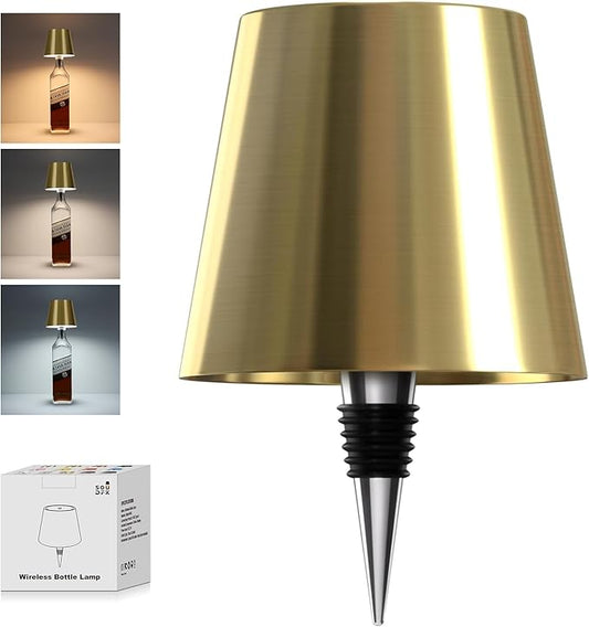 Wireless Bottle Lamp, 2026 New 3 Color Rechargeable Led Wine Bottle Lights for Bars Restaurants (Electroplated Gold Color, 1PC)