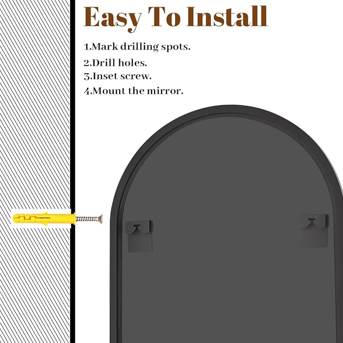 VooBang Wide Arched Wall Mirror, 31 x 32 inch Arch Bathroom Mirror, Wall Mounted Vanity Mirror with Arch Metal Frame, Modern Bathroom Vanity Mirror for Bedroom, Living Room, Hanging or Leaning, Black