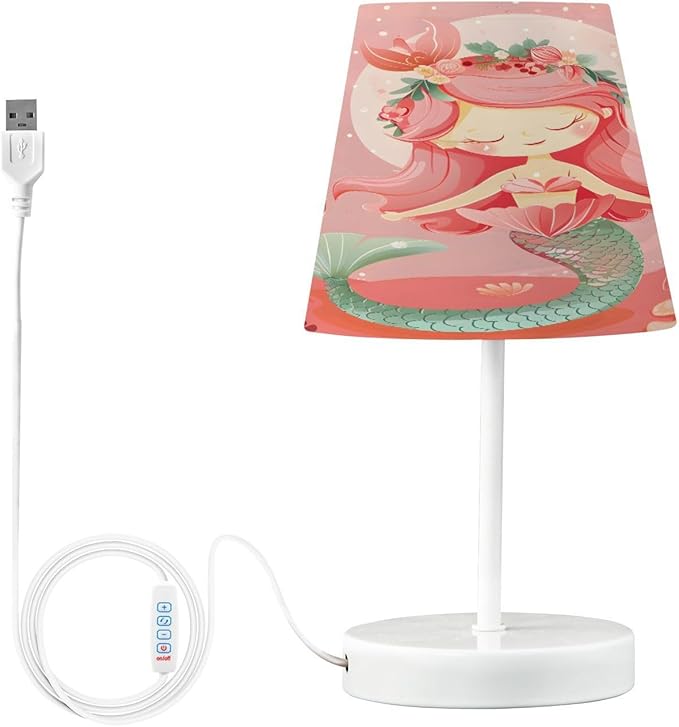 ALAZA Mermaid Coral Reef Decor Bedside Table Lamp with USB Port 3 Color Temperatures LED Desk Lamp for Bedroom Office M