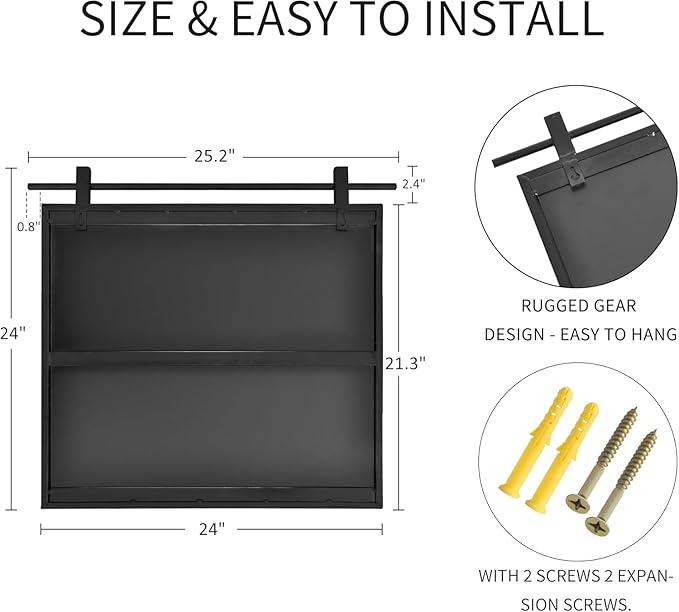 Black Bathroom Mirror 24" x 24" Square Matte Black Rustic Rectangle Metal Framed Barn Door Farmhouse Bathroom Vanity Mirror for Over Sink, Foyer Entryway Decor