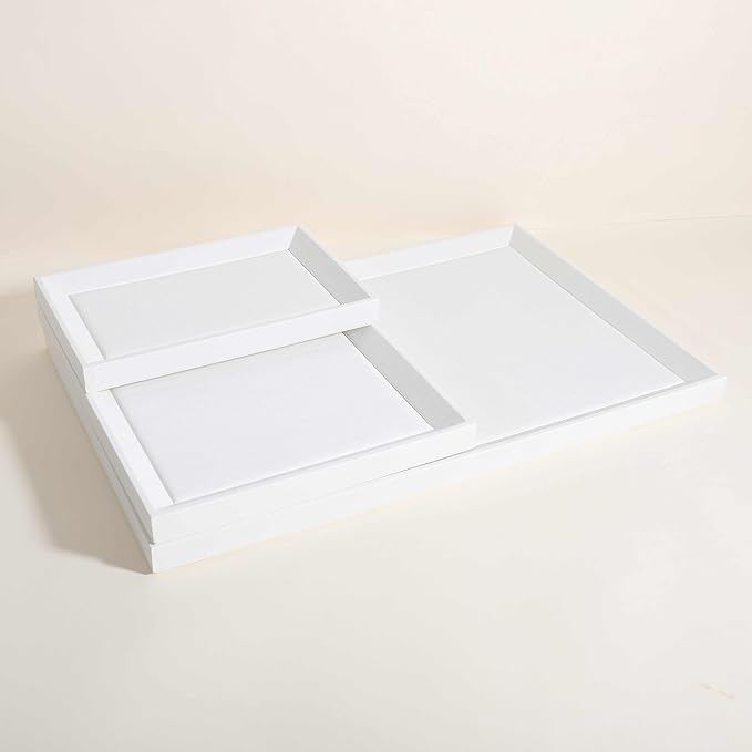 GemeShou Gemehou faux PU leather Jewelry Viewing Tray, Stackable Jewelry Plate, Rectangle Jewelry showcase, Empty Jewelry tray for Necklace Bracelet Ring Earring Watch (White-Medium, 11.8 x 9.1 in)