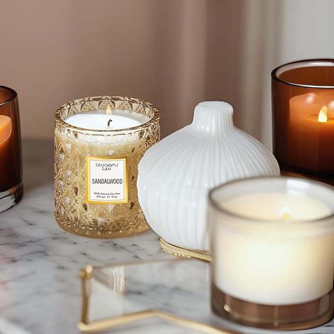 Chloefu LAN Sandalwood Candle, Dad Gifts Candle, Natural Soy Scented Candles for Stress Relief, 55 Hours Lasting Burning, Great Gift for Women & Men