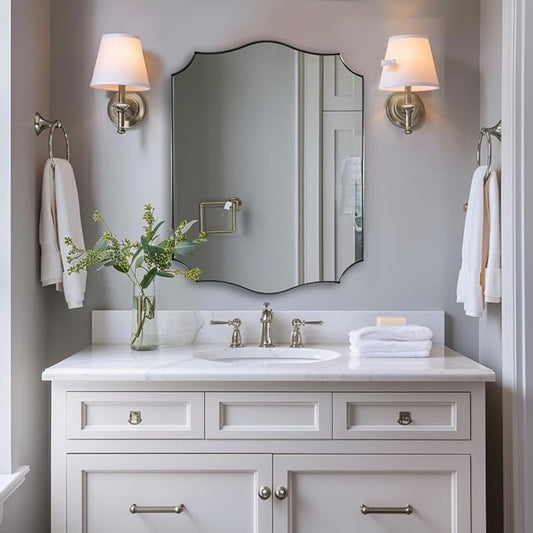 ANDY STAR Chrome Bathroom Mirror for Wall, 22x30 Inch Polished Silver Mirror, Bathroom Mirror for Over Sink, Irregular Wall Mirror in Thin Stainless Steel Frame Deep 1’’, Ideal for Limited Space