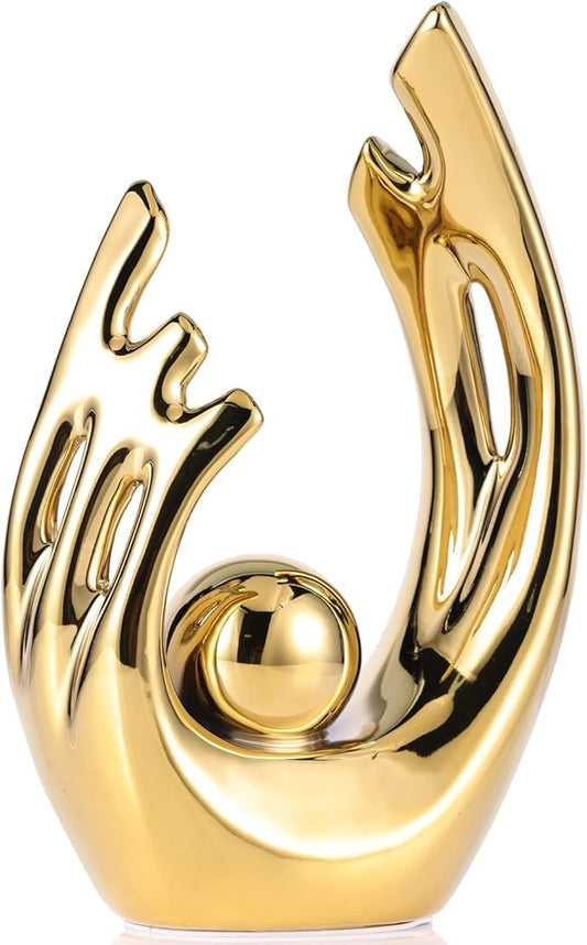 XMGZQ Home Decor Golden Ceramic Statue,Gold Decor Abstract Art Ceramic Statue,Modern Art Ceramic Statue Gold Table Decorations for Dining Room Living Room Office Centerpiece Handmade Artware Gift