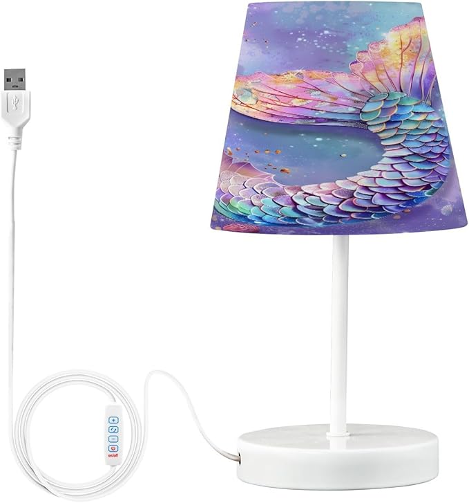 ALAZA Mermaid Galaxy Nebula Watercolor Starry Decor Bedside Table Lamp with USB Port 3 Color Temperatures LED Desk Lamp for Bedroom Office S