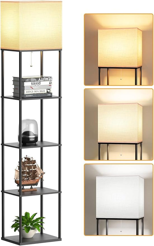Large Floor Lamp with Shelves, 5-Tier Tall Floor lamp with for Living Room, Shelf Floor Lamp with 3 CCT LED Bulb, Corner Display Standing Column Lamp, Etagere Organizer Tower Nightstand for Bedroom