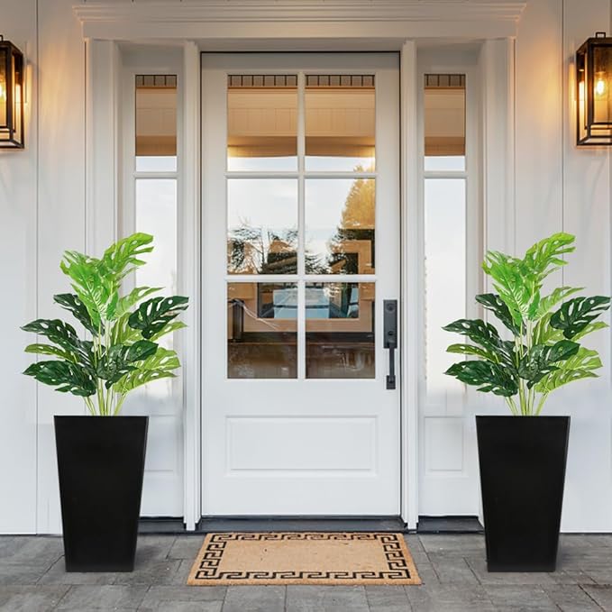 Melorca&Guilla Artificial Plants 2PCS 30“Large Fake Monstera Plants,Faux Tropical Palm Plant,Tall Artificial Tree Greenery Shrubs Bushes for Garden Porch Window Box Shop Office Home Décor