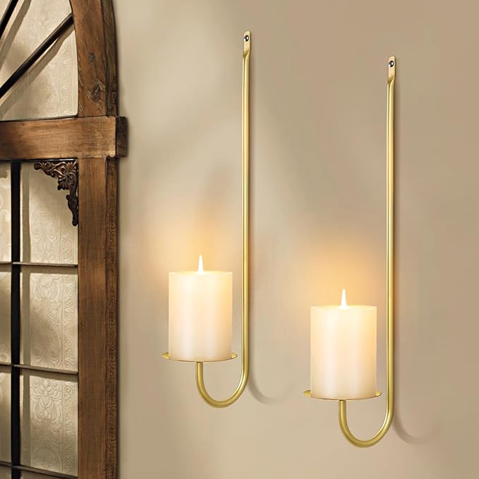 Gold Candle Sconces Set of 4, Taper & Pillar Wall Candle Holder, Gold Wall Decor, for Entryway, Fireplace, Stair Corner