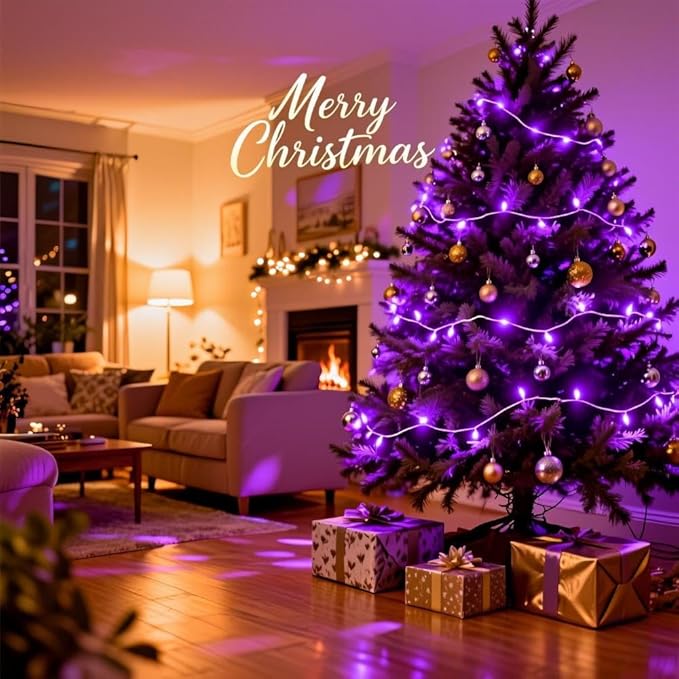 LetsFunny Purple String Lights, 300 LED Christmas Lights Outdoor with 8 Modes, 108FT - UL Certified Outdoor & Indoor Christmas Decorations Fairy Lights for Tree, Garden, Party, Wedding, Halloween