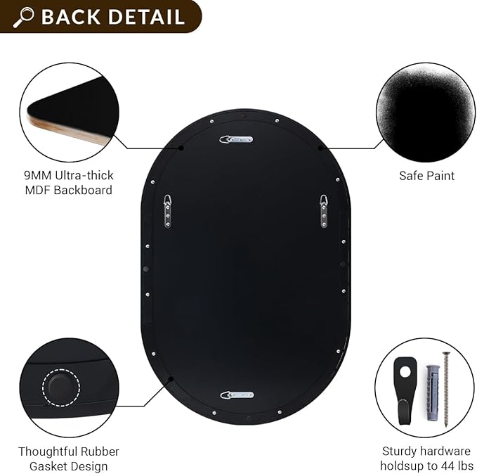 ANDY STAR Black Oval Mirror, 26x38'' Pill Shaped Mirror 1’’ Deep Metal Frame Wall Mounted Vertically&Horizontally Ideal for Limited Space