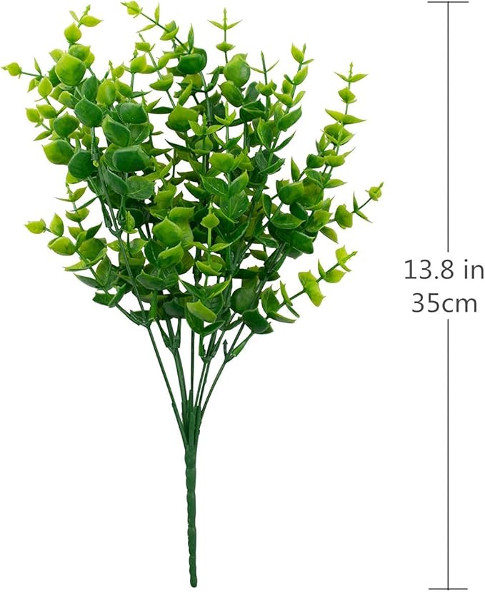 PASYOU Artificial Shrub, Fake Bush Simulation Eucalyptus Grass Greenery Leaves Plastic Plants Indoor Outdoor Outside Home Garden Office Bathroom Verandah Wedding Décor Decoration Planter Filler 4 Pcs