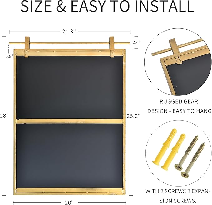 Gold Bathroom Mirror 20" x 28" Brushed Gold Rustic Rectangle Metal Framed Barn Door Farmhouse Bathroom Vanity Mirror for Over Sink, Foyer Entryway Decor