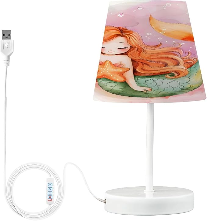 ALAZA Starfish Watercolor Mermaid Decor Bedside Table Lamp with USB Port 3 Color Temperatures LED Desk Lamp for Bedroom Office M