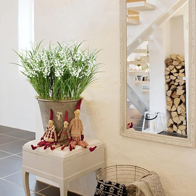 Melorca&Guilla Artificial Plants 6PCS 21.5“ Fake Tall Onion Grass,Faux Grass Plant,Artificial Greenery Shrubs Bushes for Garden Porch Window Box Shop Office Home Décor