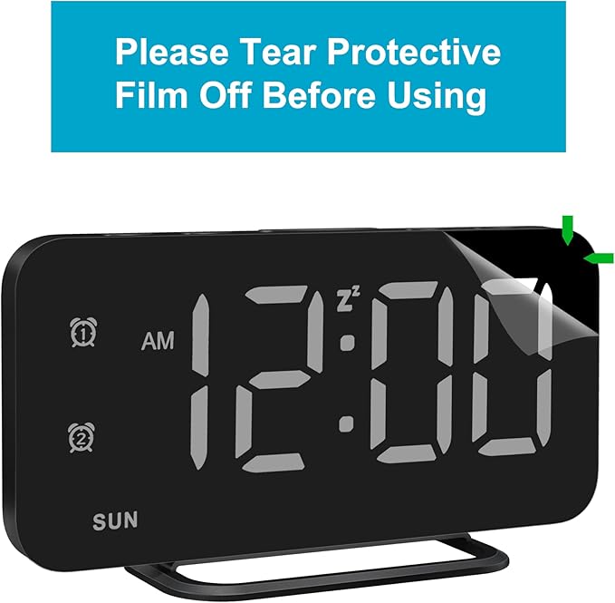 Slim LED Digital Alarm Clock, Mirror Surface for Makeup, with Diming, Large Display, Easy Setting, USB Ports, Modern Decor for Bedroom, Desk, Idea Holiday Gift for Women, Sister, College Girl, Black