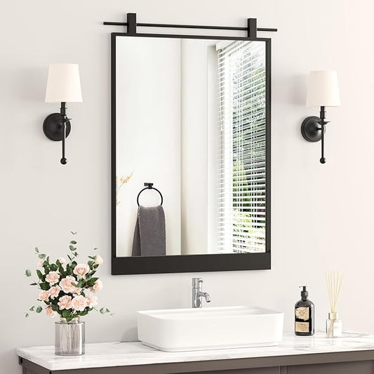 Black Bathroom Mirror 24" x 36" Rustic Matte Black Rectangle Framed Barn Door Farmhouse Mirror for Bathroom Vanity Foyer Entryway Decor