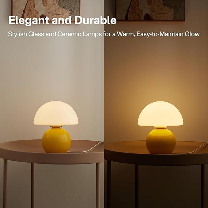 Mushroom Lamp Desk Lamp for Bedroom,Table Bedside Small Lamps for Living Room,Mushroom Decor Cute Mini Modern Mid Century Lamps for Night Stands,Aesthetic Home Living Room Decor(Yellow)