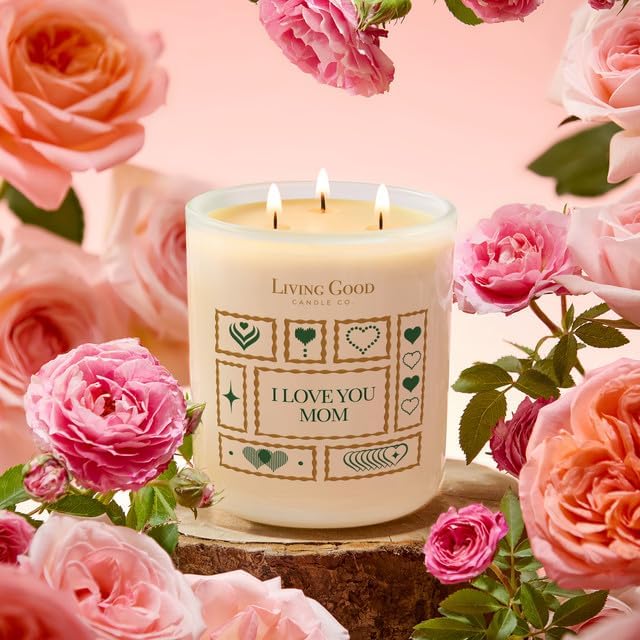 I Love You Mom - Mother’s Day Gift for Mom – Pure Beeswax Candle – Palo Santo & Bergamot – Essential Oils for Stress & Anxiety Relief, Aromatherapy – Non-Toxic, 90+ Hour Burn – 15 oz