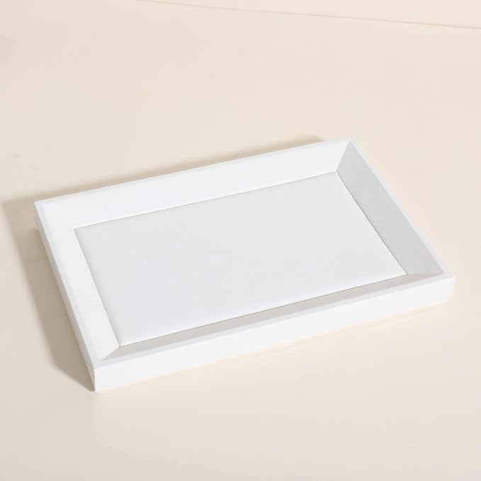 Gemehou Faux PU Leather Jewelry Viewing Tray, Stackable Jewelry Plate, Rectangle Jewelry Showcase, Empty Jewelry Tray for Necklace Bracelet Ring Earring Watch (White-Small, 9.1 x 5.9 in)