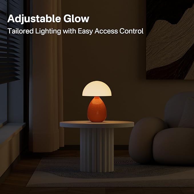Mushroom Lamp Table Lamp for Bedroom,Desk Lamp Bedside Small Lamps for Living Room Night Stands,Table Lamps Cute Modern Mid Century Lamps,Unique Ice Crackle Ceramic Living Room Decor(Orange)