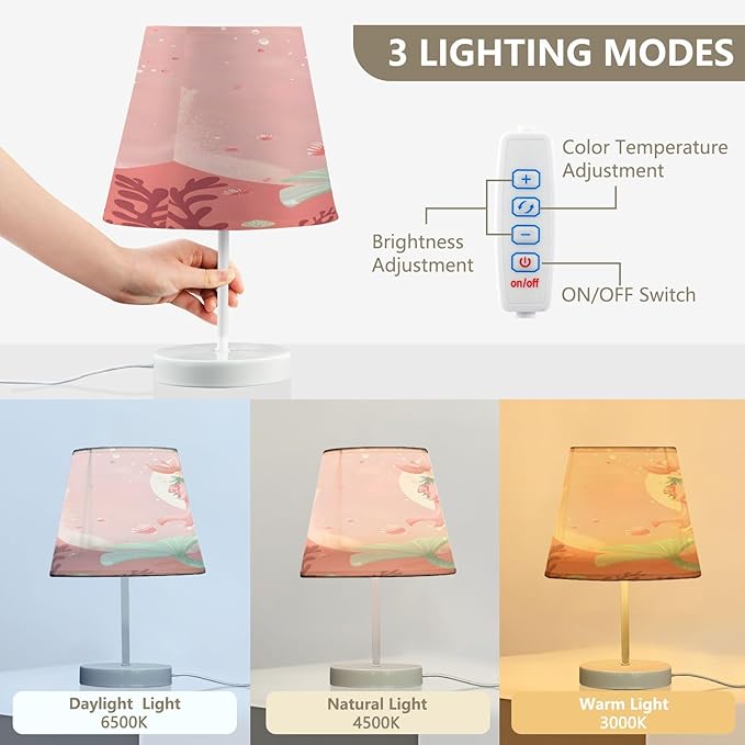 ALAZA Mermaid Coral Reef Decor Bedside Table Lamp with USB Port 3 Color Temperatures LED Desk Lamp for Bedroom Office M